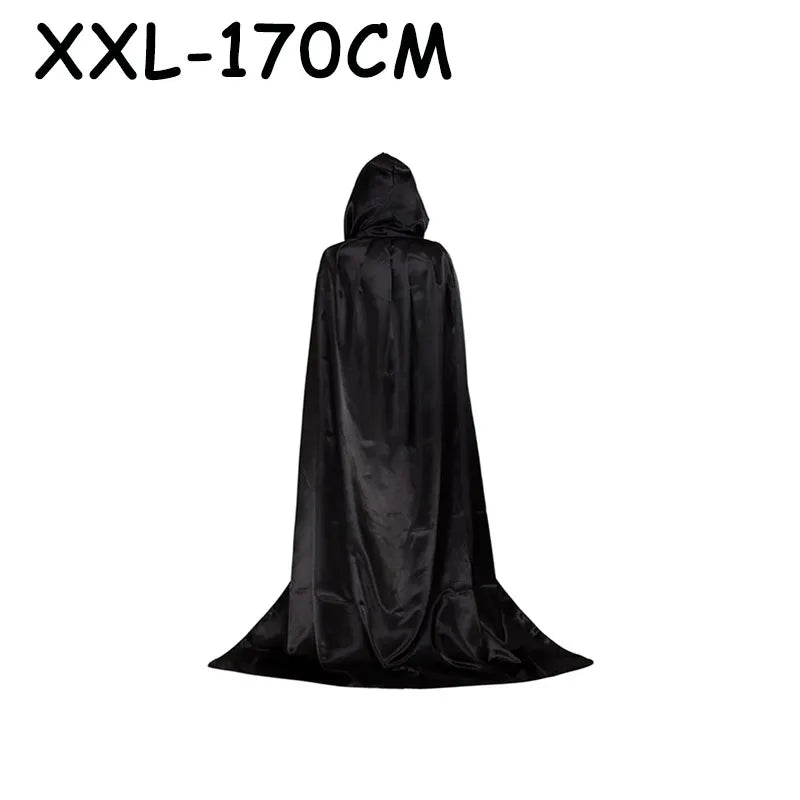 1PC Halloween Cloak Hooded Witch Cape Soft Black Robe Unisex Cosplay Costume Party Carnival Masquerade Decoration Supplies