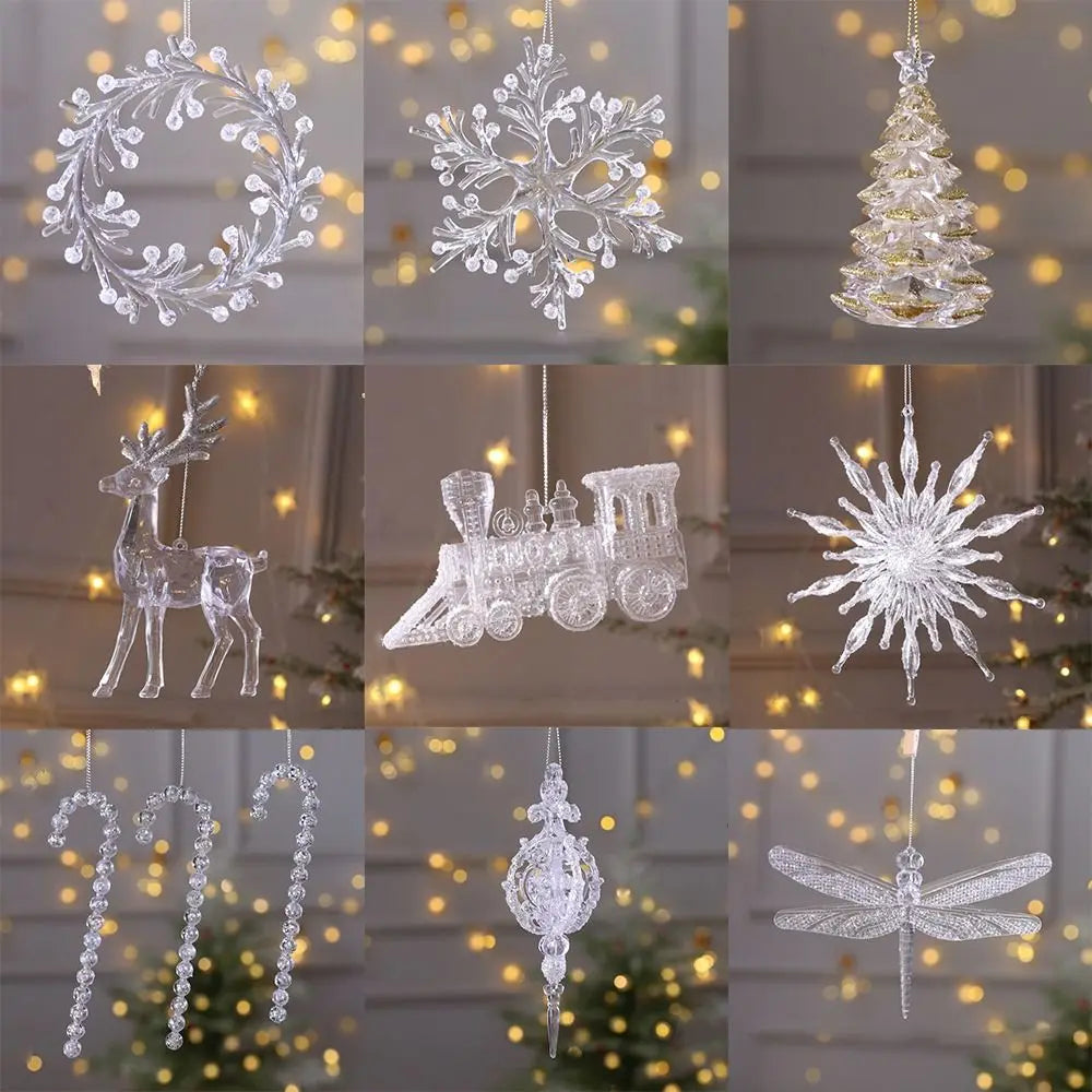 1pc 15cm Christmas Acrylic Snowflake Piece Xmas Tree Pendants Noel Crystal Deer Wreath Hanging Ornaments Merry Christmas Decor