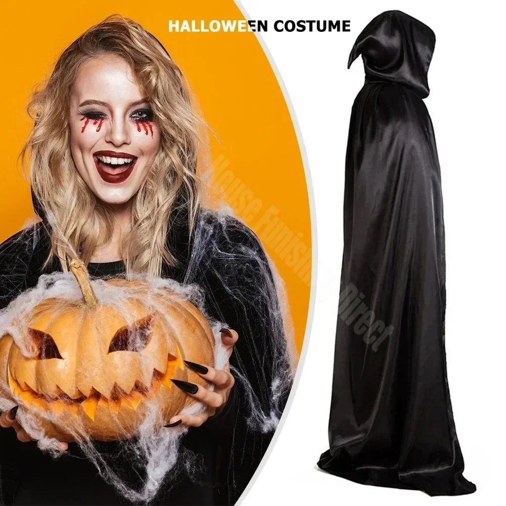1PC Halloween Cloak Hooded Witch Cape Soft Black Robe Unisex Cosplay Costume Party Carnival Masquerade Decoration Supplies