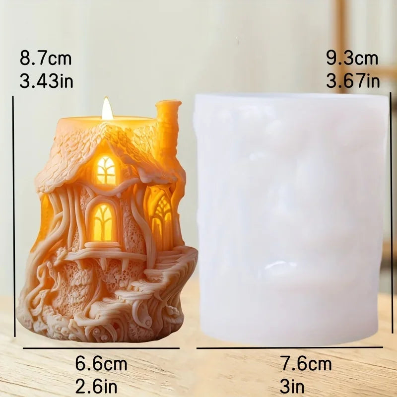 Magic House Relief Cylinder Candle Silicone Mold Halloween Gift Magic Elf Castle Cylinder Resin Mould Devil House Gypsum Molds