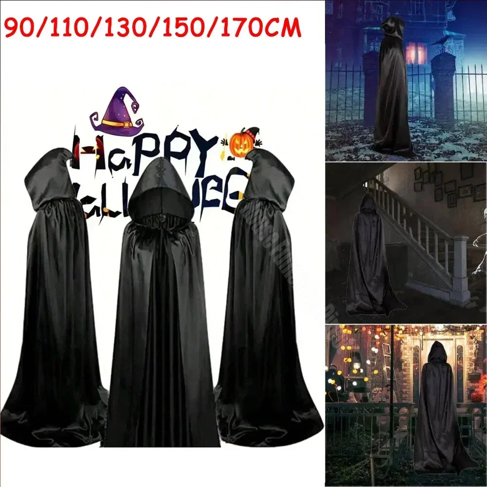 1PC Halloween Cloak Hooded Witch Cape Soft Black Robe Unisex Cosplay Costume Party Carnival Masquerade Decoration Supplies
