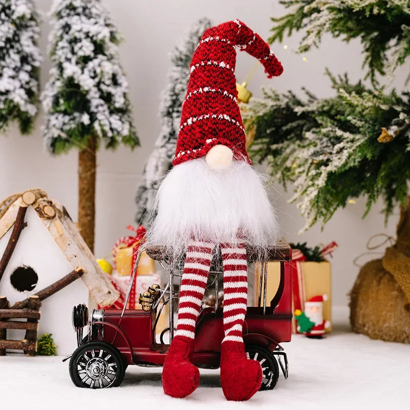 Hand Knitted Long Leg Gnome Christmas Ornament Faceless Doll Striped Hat Rudolph Doll Xmas Tree Home Table Decor New Year Gift