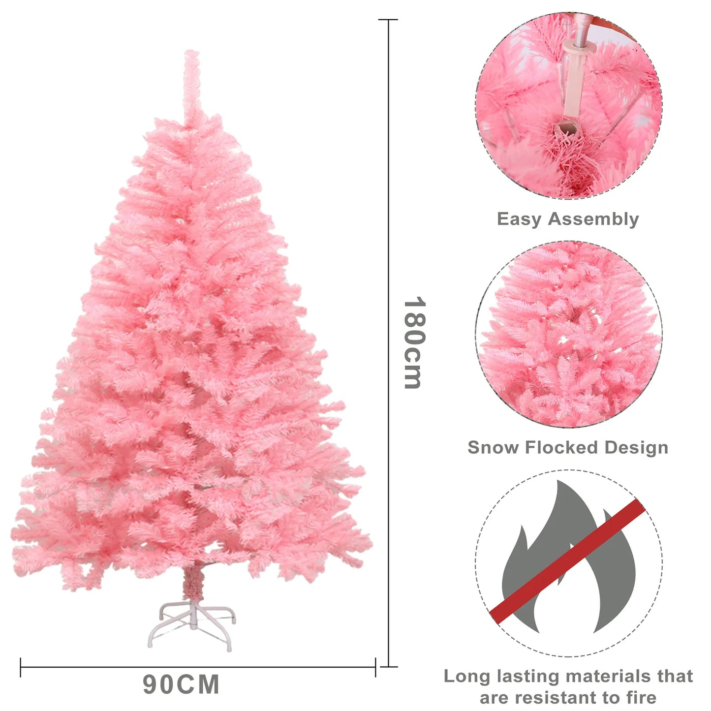 1.8m/6ft Pink/White Artificial Christmas Pine Tree Seasonal Holiday Carnival Decoration for Office, Party, Indoor,Outdoor
