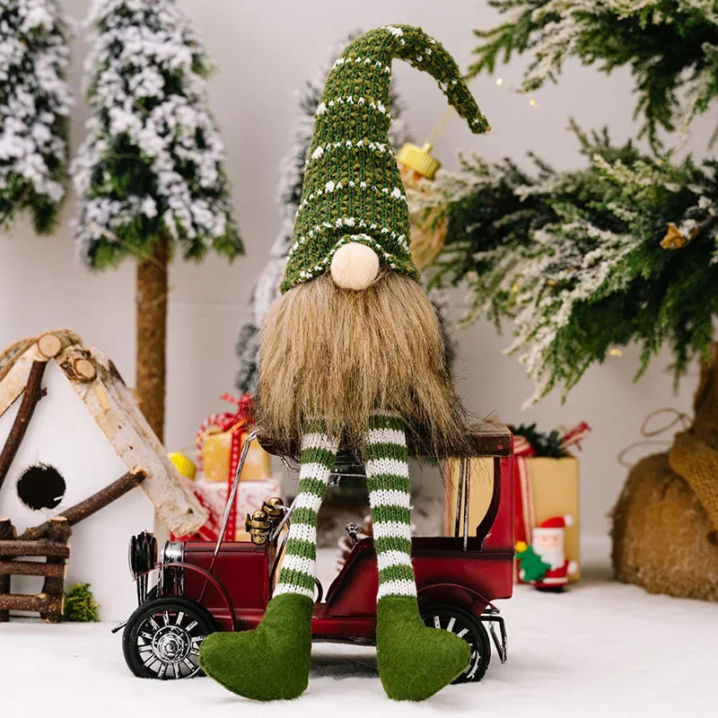Hand Knitted Long Leg Gnome Christmas Ornament Faceless Doll Striped Hat Rudolph Doll Xmas Tree Home Table Decor New Year Gift