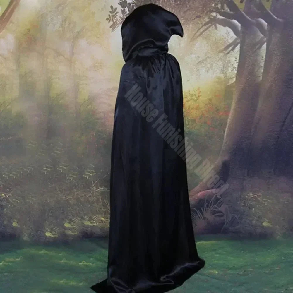 1PC Halloween Cloak Hooded Witch Cape Soft Black Robe Unisex Cosplay Costume Party Carnival Masquerade Decoration Supplies