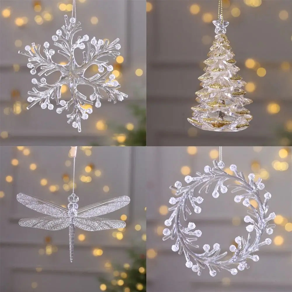 1pc 15cm Christmas Acrylic Snowflake Piece Xmas Tree Pendants Noel Crystal Deer Wreath Hanging Ornaments Merry Christmas Decor