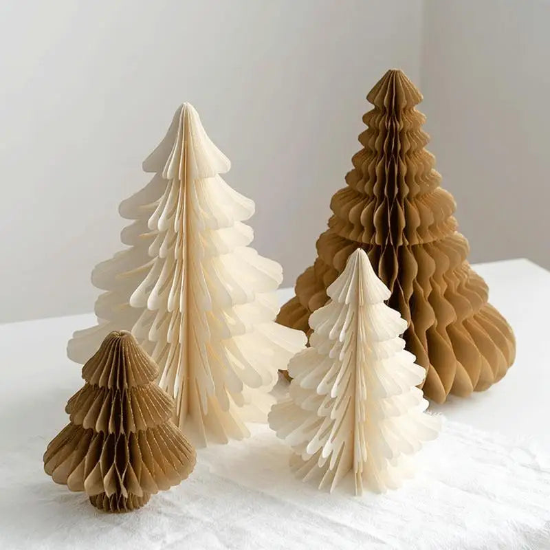2Pcs Christmas Paper Trees Table Decoration DIY Honeycomb Design Christmas Tree Hanging Decorations Christmas Party Decor
