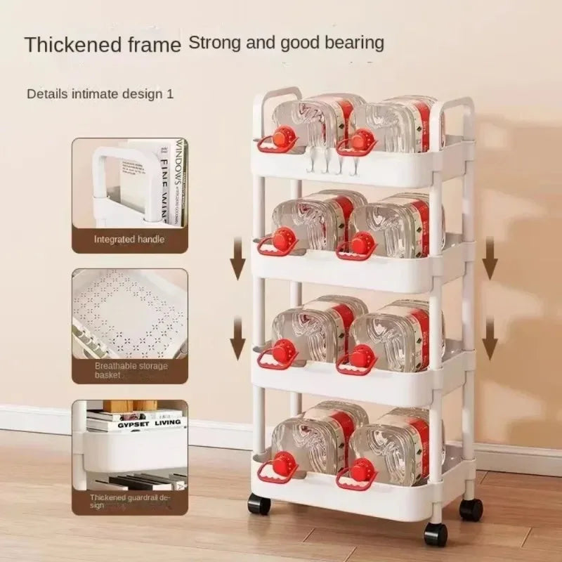 Home kitchen bathroom small cart storage rack, multi-layer snack book, movable with wheels, floor standing storage rack