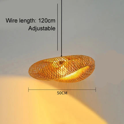 ZK40 Handmade Bamboo Straw Hat Shape Chandelier Bamboo Lamp Shade E27 Ceiling Rattan Home Bedroom Decorative Lamp