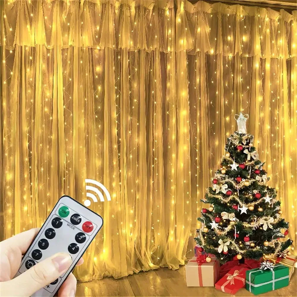 LED Garland Curtain Lights 8 Modes USB Remote Control Fairy Lights String Wedding Christmas Decor for Home Bedroom New Year Lamp
