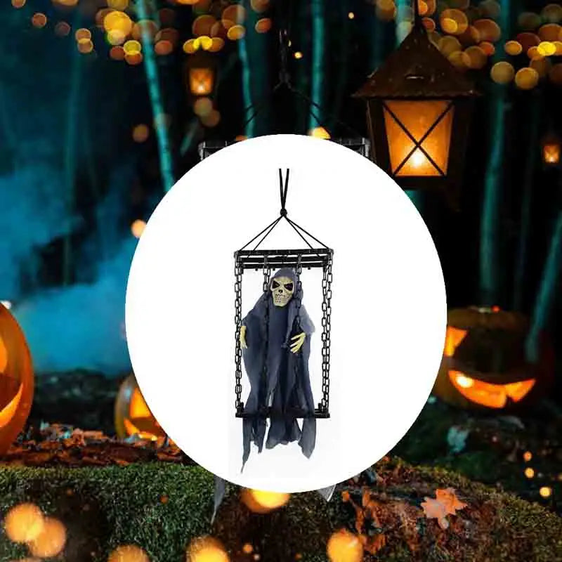 Halloween Outdoor Decoration Ghosts Skeleton Animated Ornament With Lighted Eyes Creepy Laughter Halloween Hanging B Durable