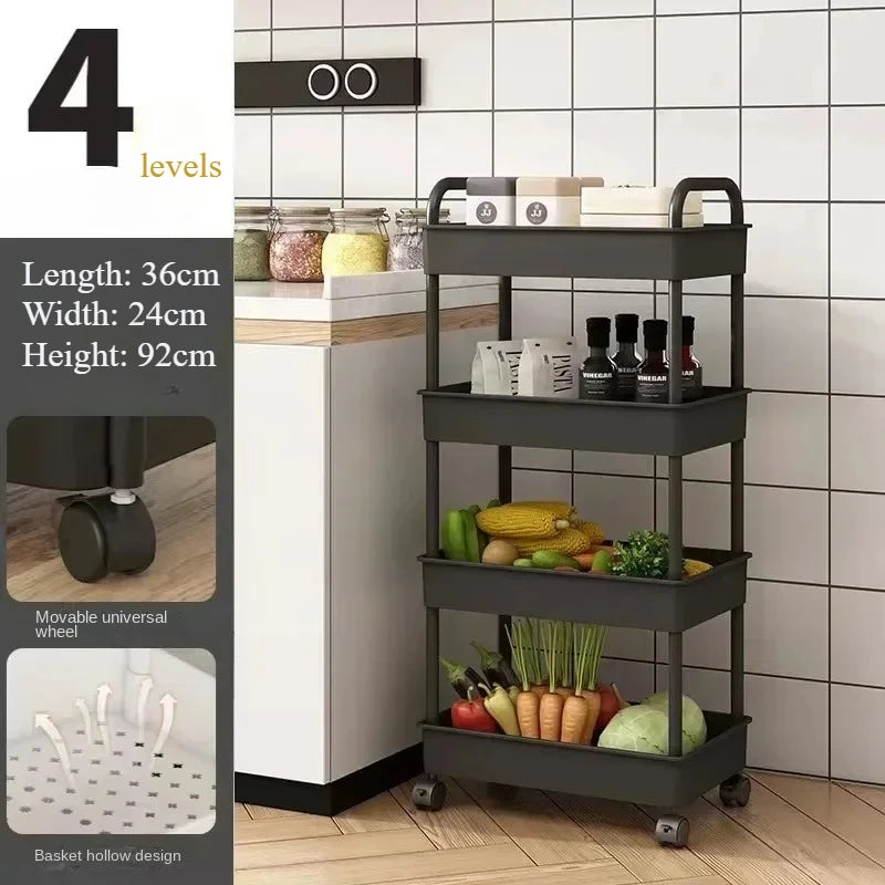 Home kitchen bathroom small cart storage rack, multi-layer snack book, movable with wheels, floor standing storage rack