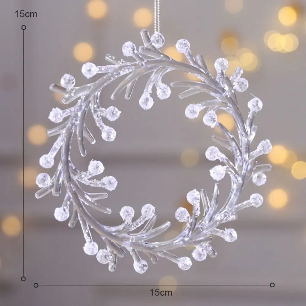 1pc 15cm Christmas Acrylic Snowflake Piece Xmas Tree Pendants Noel Crystal Deer Wreath Hanging Ornaments Merry Christmas Decor