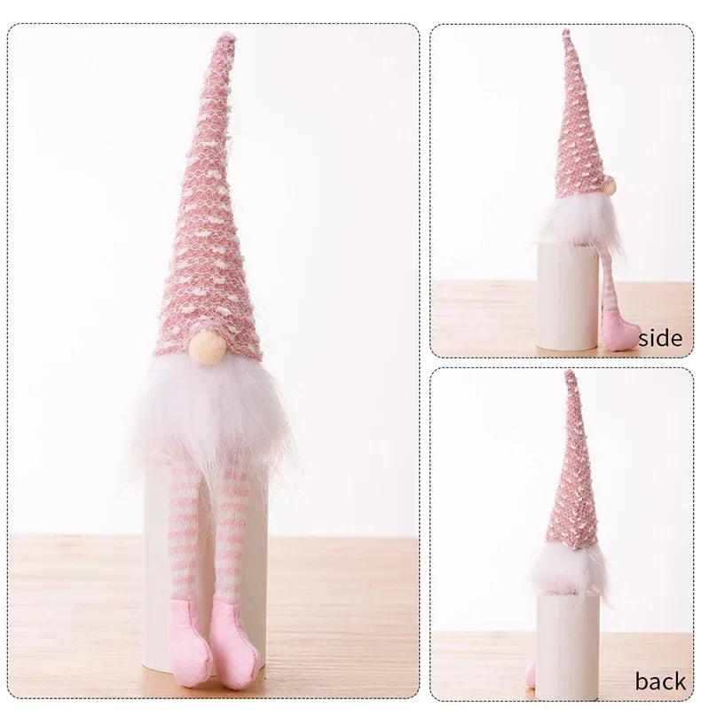 Hand Knitted Long Leg Gnome Christmas Ornament Faceless Doll Striped Hat Rudolph Doll Xmas Tree Home Table Decor New Year Gift
