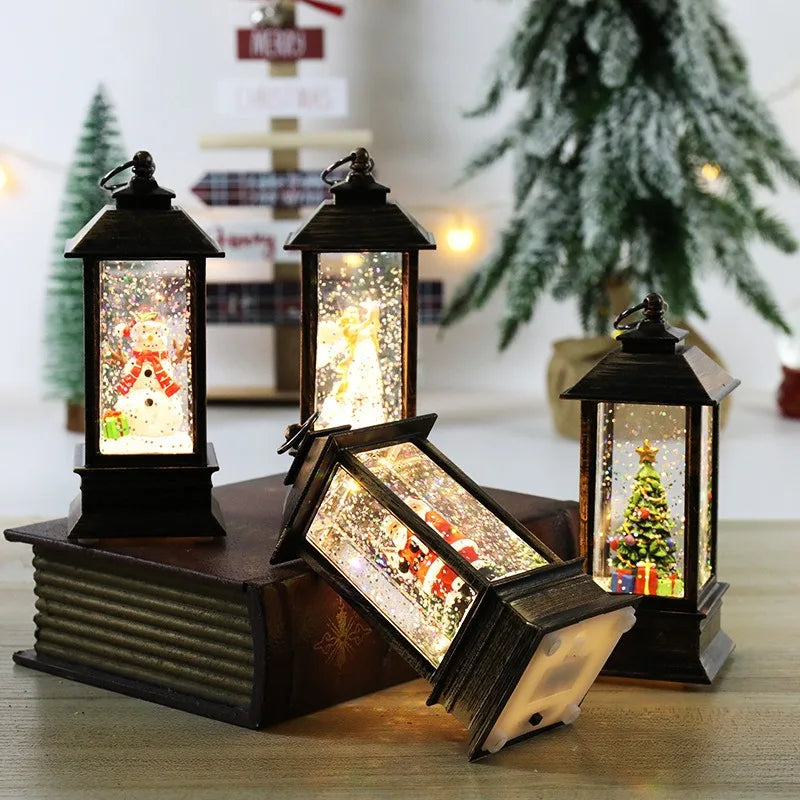 Small Christmas Wind Lanterns Caroon Xmas Tree Santa Claus Snowman Light Noel Merry Christmas Decor 2025 Happy New Year 2026