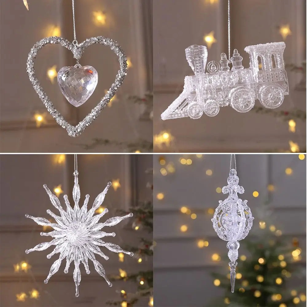 1pc 15cm Christmas Acrylic Snowflake Piece Xmas Tree Pendants Noel Crystal Deer Wreath Hanging Ornaments Merry Christmas Decor