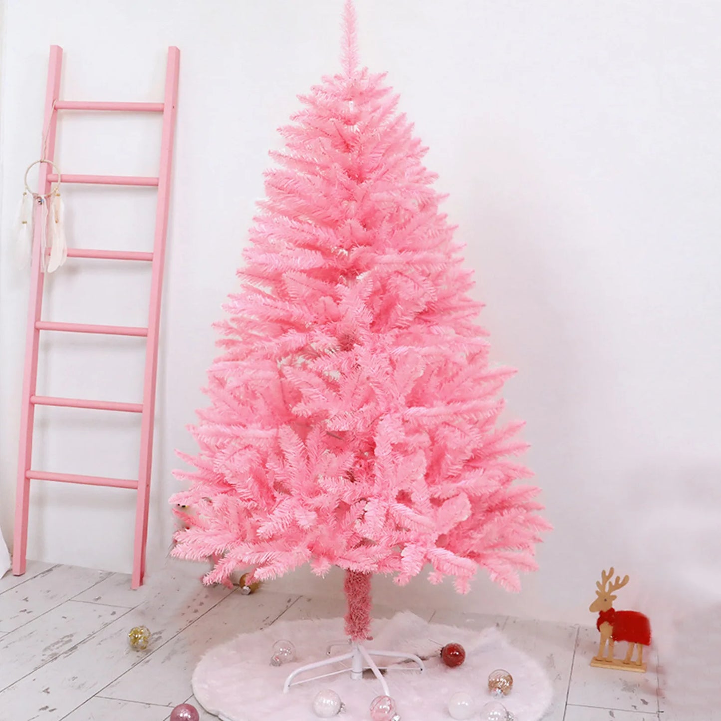 1.8m/6ft Pink/White Artificial Christmas Pine Tree Seasonal Holiday Carnival Decoration for Office, Party, Indoor,Outdoor