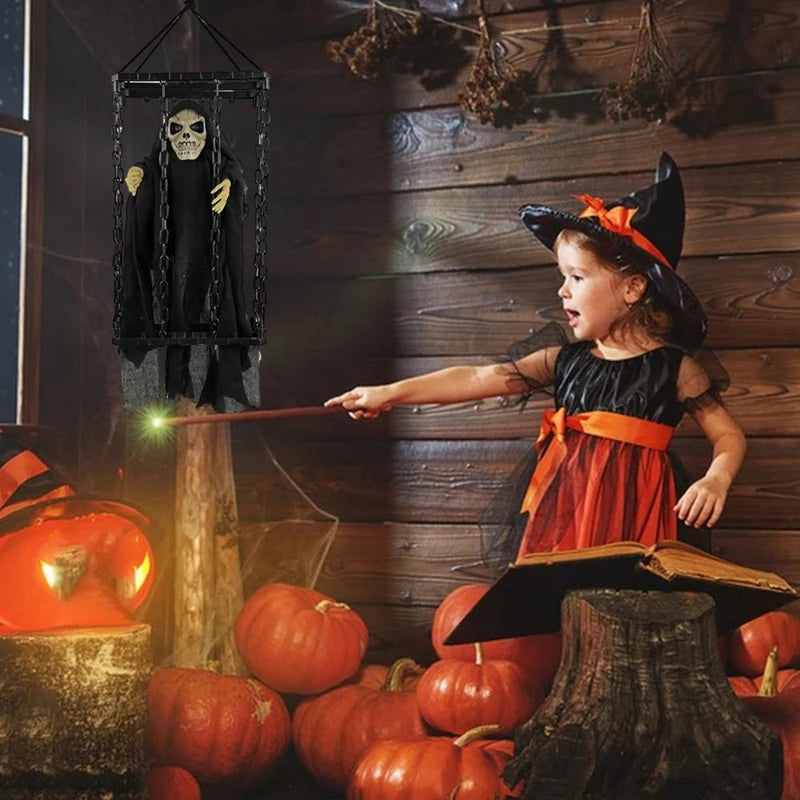 Halloween Outdoor Decoration Ghosts Skeleton Animated Ornament With Lighted Eyes Creepy Laughter Halloween Hanging B Durable