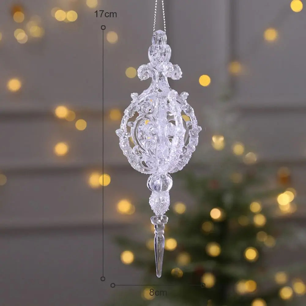 1pc 15cm Christmas Acrylic Snowflake Piece Xmas Tree Pendants Noel Crystal Deer Wreath Hanging Ornaments Merry Christmas Decor