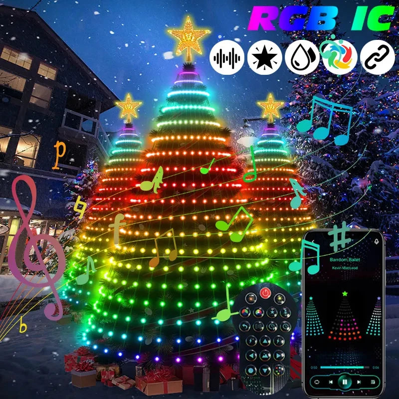 2025 New Christmas Tree Color Light Garland LEDRGB Glowing IC String Lights Bluetooth Control Function Christmas Decorative lamp