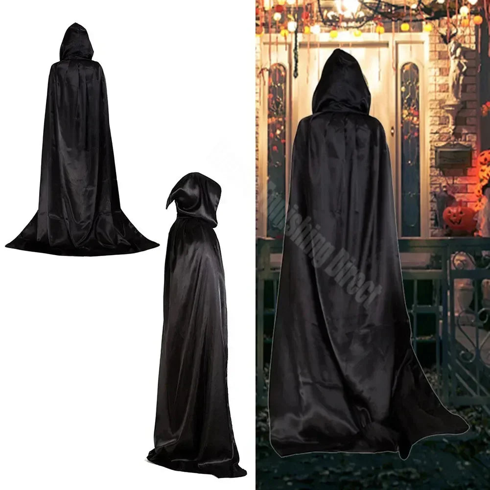 1PC Halloween Cloak Hooded Witch Cape Soft Black Robe Unisex Cosplay Costume Party Carnival Masquerade Decoration Supplies
