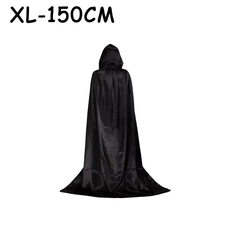 1PC Halloween Cloak Hooded Witch Cape Soft Black Robe Unisex Cosplay Costume Party Carnival Masquerade Decoration Supplies