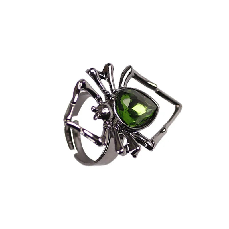 Gothic Punk Spider Rings For Women Men Vintage Insect Animal Ring Crystal Stone Opening Ring Halloween Party Jewelry Gift