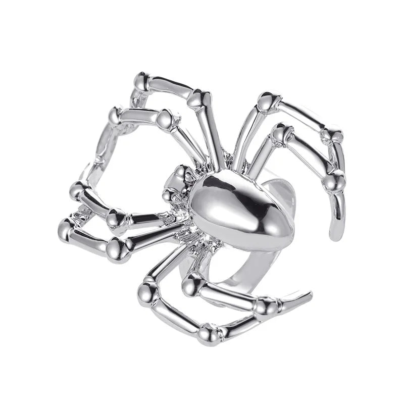 Gothic Punk Spider Rings For Women Men Vintage Insect Animal Ring Crystal Stone Opening Ring Halloween Party Jewelry Gift