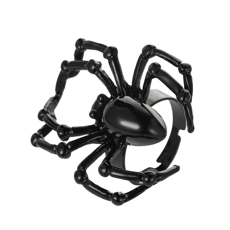 Gothic Punk Spider Rings For Women Men Vintage Insect Animal Ring Crystal Stone Opening Ring Halloween Party Jewelry Gift