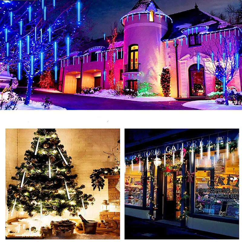 8 Tubes Meteor Shower Rain Led String Lights Street Garlands Christmas Tree Decorations for Outdoor New Year Fairy Garden Lights