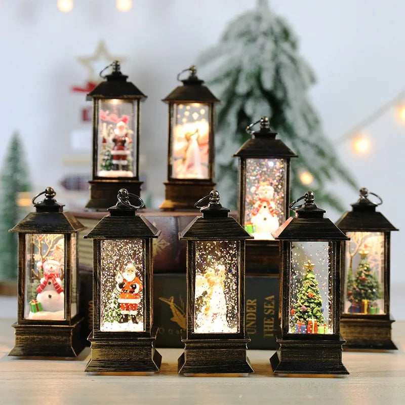 Small Christmas Wind Lanterns Caroon Xmas Tree Santa Claus Snowman Light Noel Merry Christmas Decor 2025 Happy New Year 2026