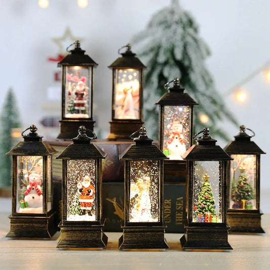 Small Christmas Wind Lanterns Caroon Xmas Tree Santa Claus Snowman Light Noel Merry Christmas Decor 2025 Happy New Year 2026
