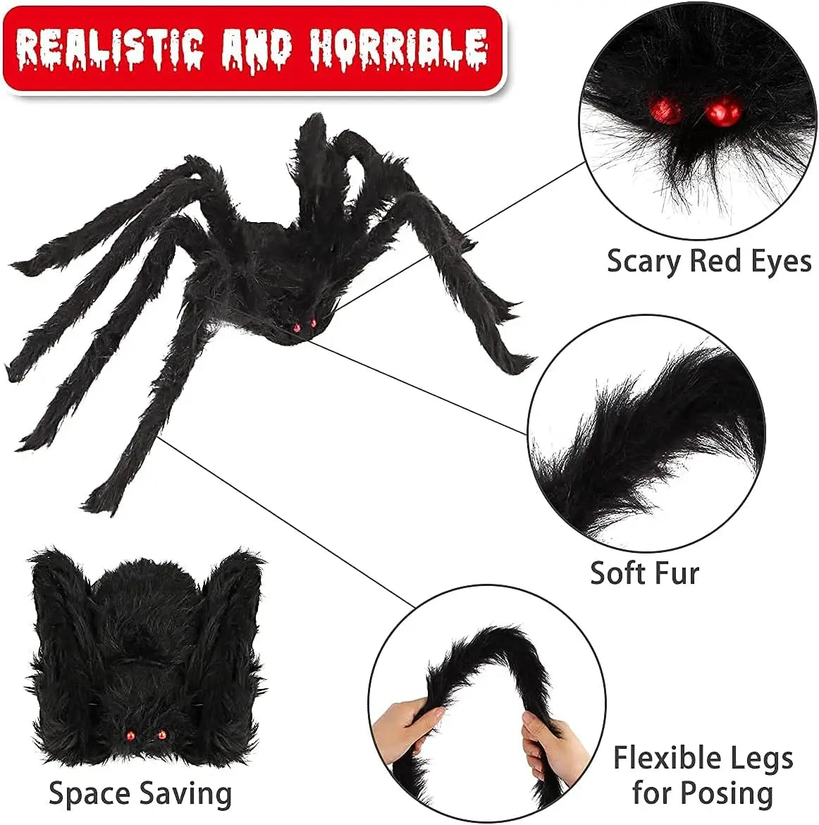 200cm Halloween Spiders Outdoor Decoration Halloween Plush Spiders Giant Spider for Indoor Outdoor Garden Party Decoration
