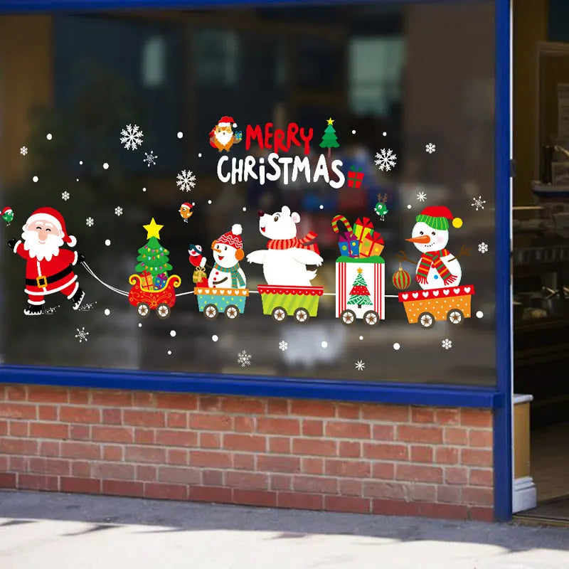 Christmas Decorations Clings PVC Stickers For Home Wall And Window Navidad Decals 2025 New Year Xmas Room Decor Stickers