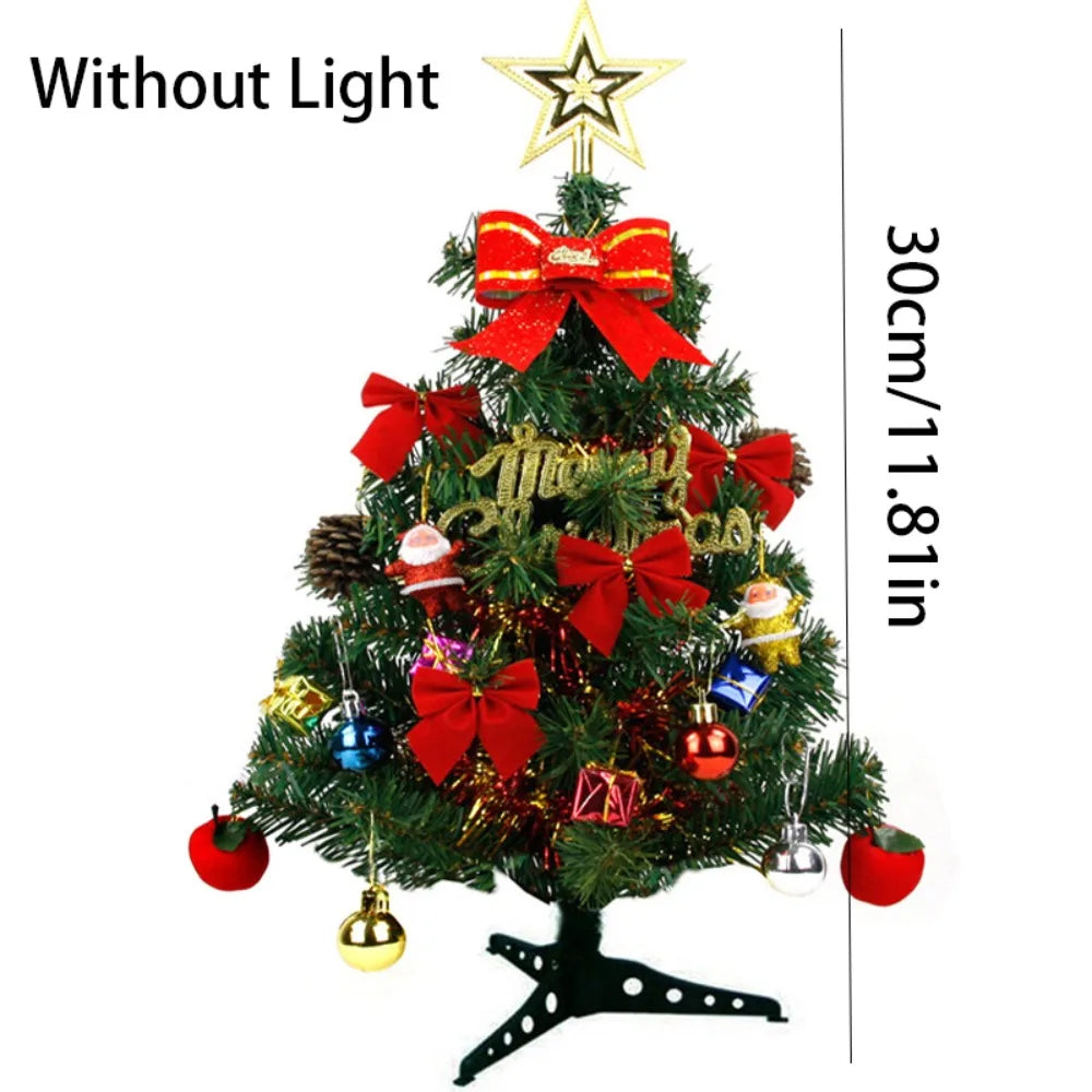 30/45cm Mini Christmas Tree New Year Gift DIY Handicraft Artificial Xmas Ornament LED Light Creative Xmas Tabletop Tree New Year