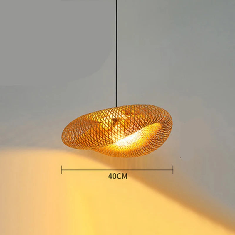 ZK40 Handmade Bamboo Straw Hat Shape Chandelier Bamboo Lamp Shade E27 Ceiling Rattan Home Bedroom Decorative Lamp