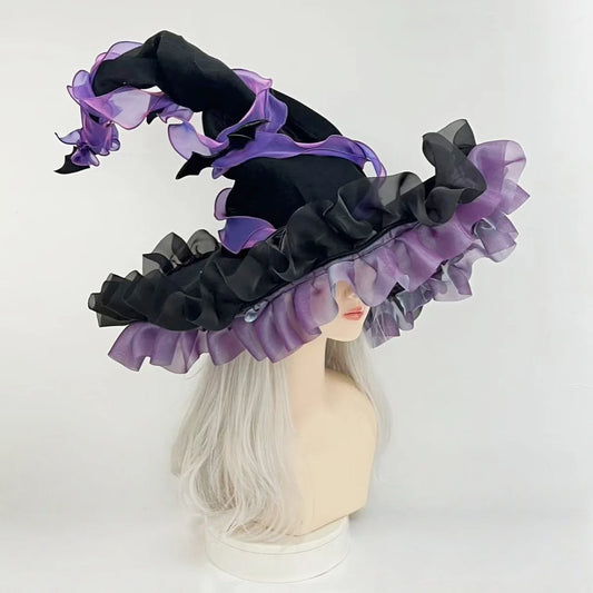 Halloween Witch Hat Lolita princess Ladies sun hat Harajuku Womens Girls Gothic Handmade Bowknot Fleece Lace Adults