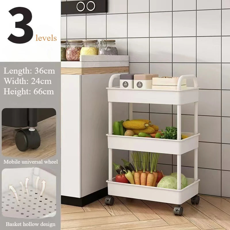 Home kitchen bathroom small cart storage rack, multi-layer snack book, movable with wheels, floor standing storage rack