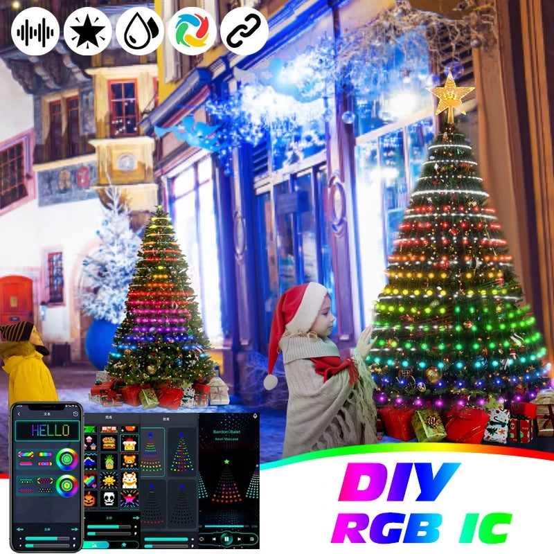 2025 New Christmas Tree Color Light Garland LEDRGB Glowing IC String Lights Bluetooth Control Function Christmas Decorative lamp