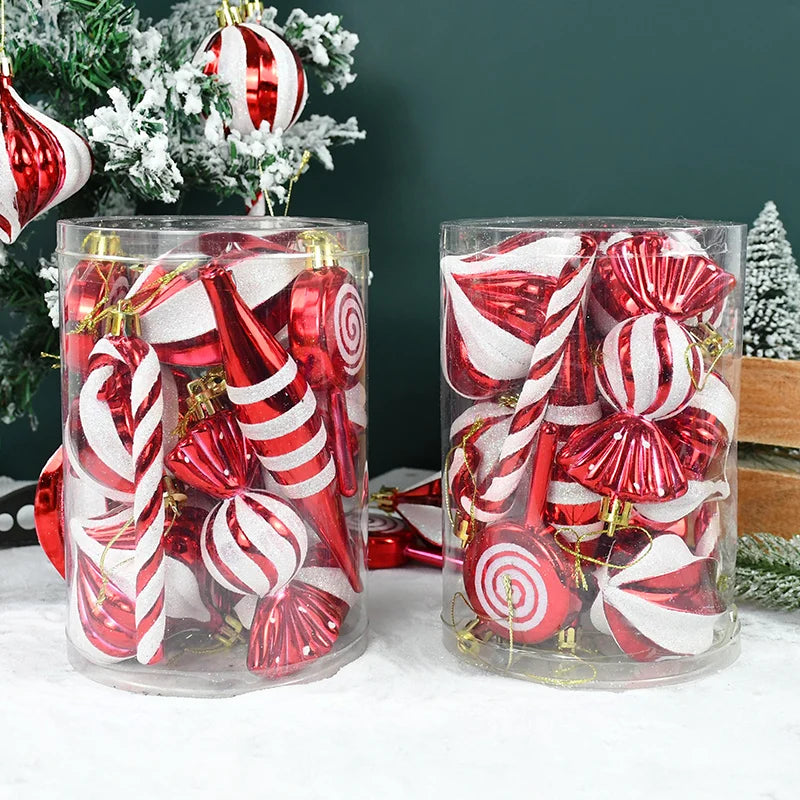 14pcs Christmas Red White Candy Cane Xmas Tree Ornaments Ball New Year Xmas Gifts Christmas DIY Decoration for Home Navidad 2023