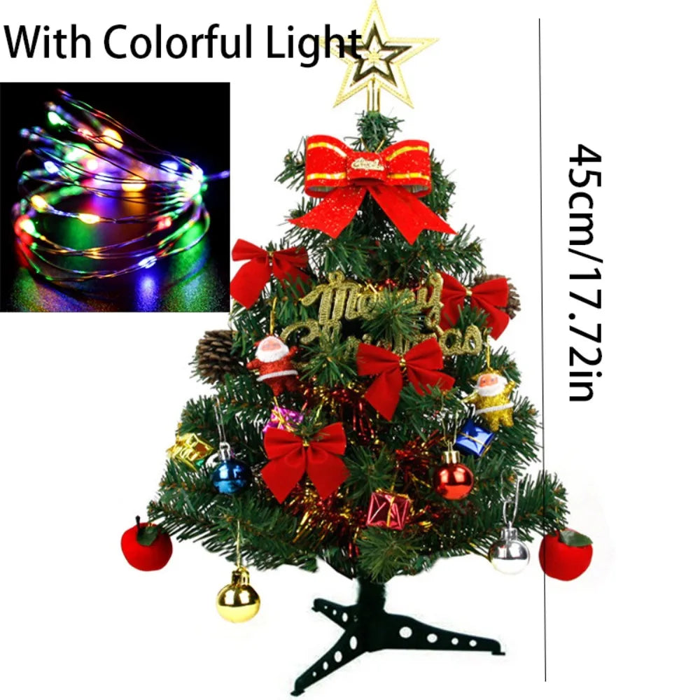 30/45cm Mini Christmas Tree New Year Gift DIY Handicraft Artificial Xmas Ornament LED Light Creative Xmas Tabletop Tree New Year