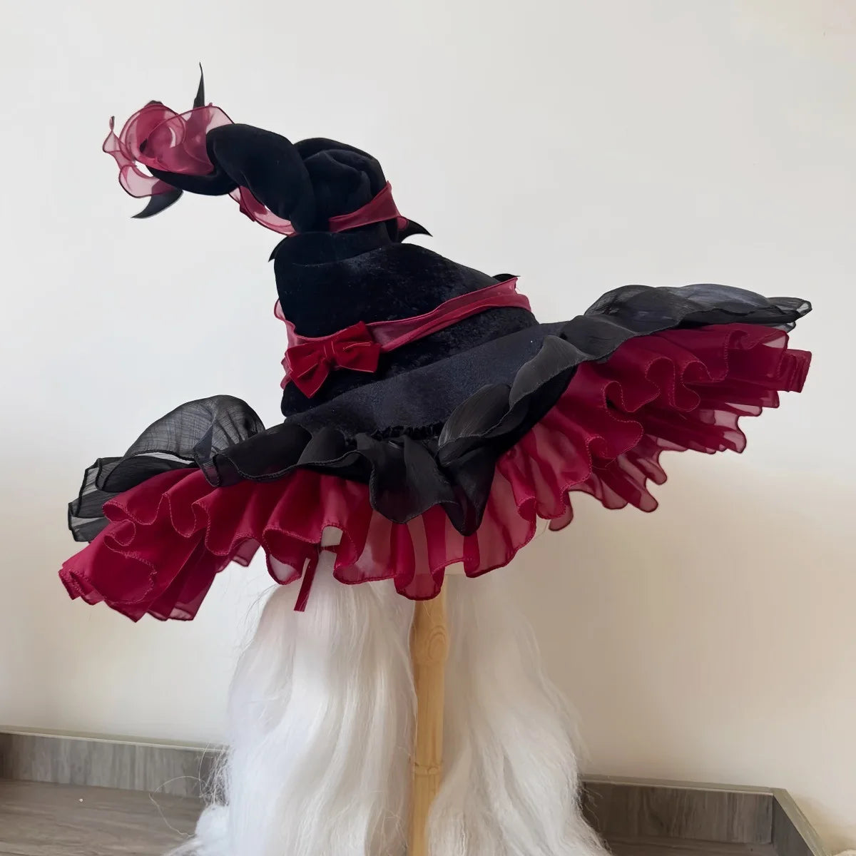 Halloween Witch Hat Lolita princess Ladies sun hat Harajuku Womens Girls Gothic Handmade Bowknot Fleece Lace Adults