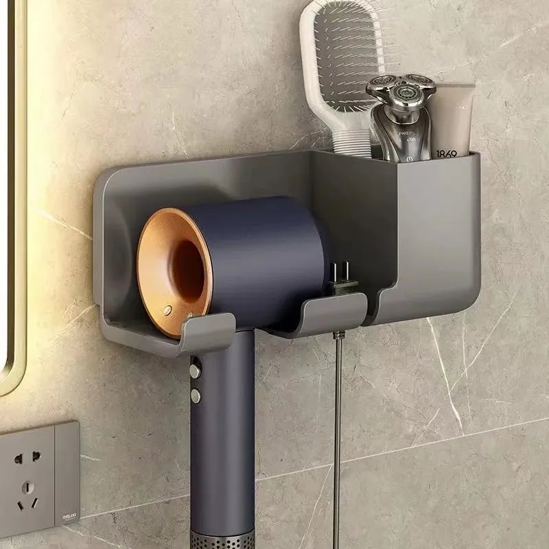 Hair Dryer Holder Hair Tool Organizer Wall Mounted Hair Dryer Hanging Rack Placement Rack Bathroom Multi-Functional Storage Rack