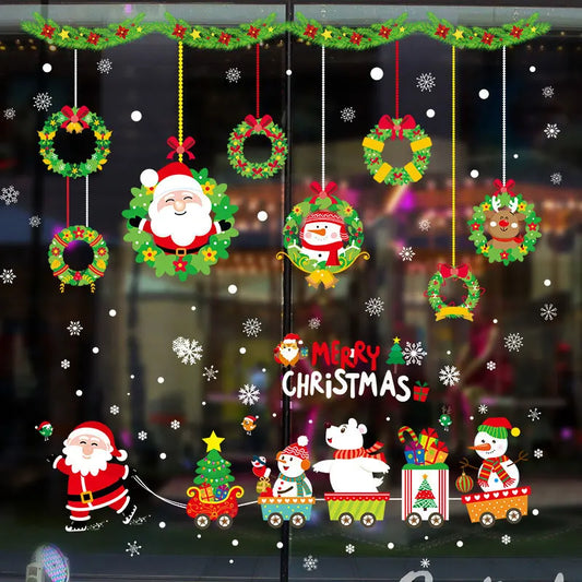 Christmas Decorations Clings PVC Stickers For Home Wall And Window Navidad Decals 2025 New Year Xmas Room Decor Stickers