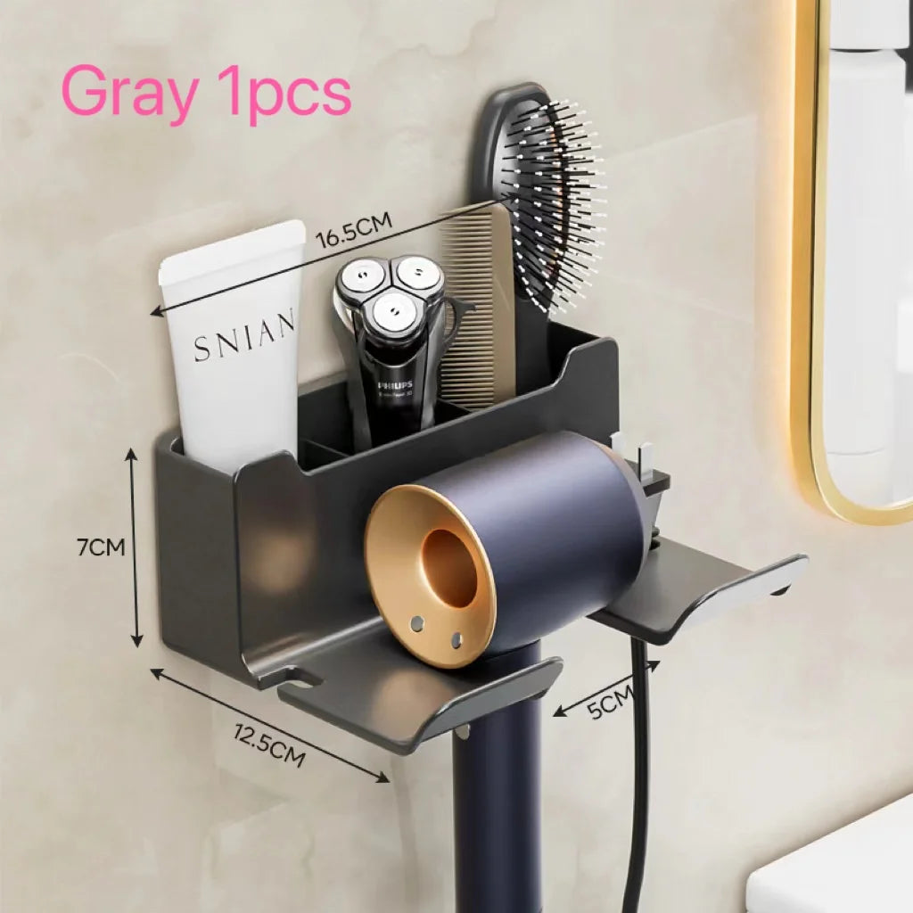 Hair Dryer Holder Hair Tool Organizer Wall Mounted Hair Dryer Hanging Rack Placement Rack Bathroom Multi-Functional Storage Rack