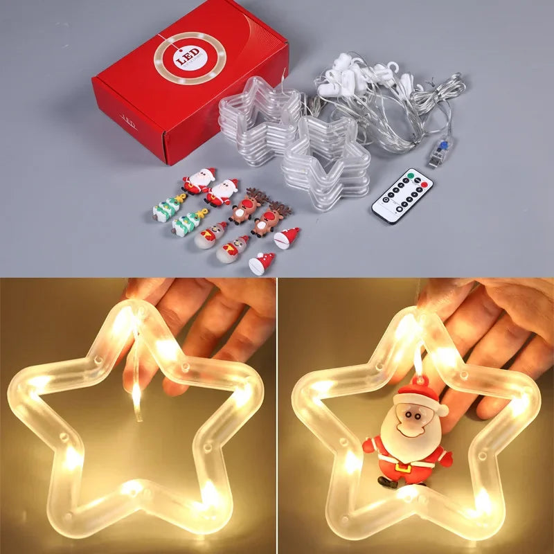 Christmas Lights String Star Santa Claus Curtain Light USB Plug Holiday Party Garland Lamp For Home Bedroom Window Decoration