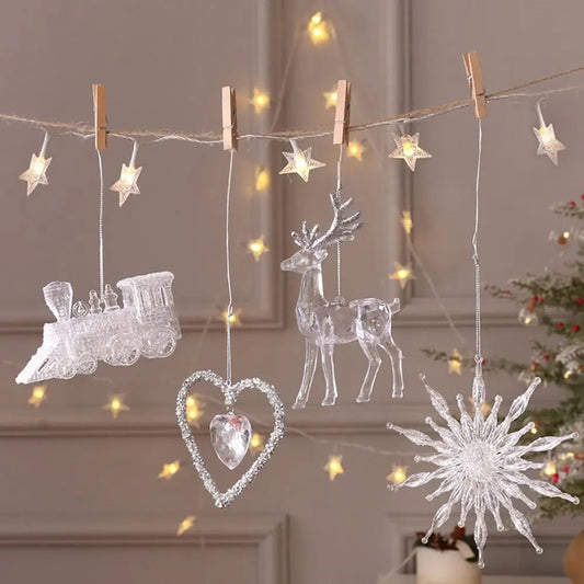 1pc 15cm Christmas Acrylic Snowflake Piece Xmas Tree Pendants Noel Crystal Deer Wreath Hanging Ornaments Merry Christmas Decor