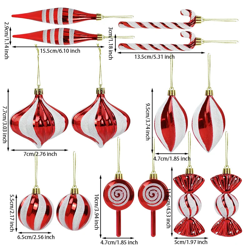 14pcs Christmas Red White Candy Cane Xmas Tree Ornaments Ball New Year Xmas Gifts Christmas DIY Decoration for Home Navidad 2023