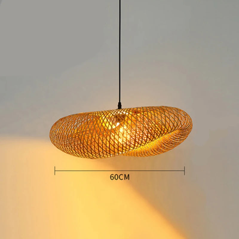 ZK40 Handmade Bamboo Straw Hat Shape Chandelier Bamboo Lamp Shade E27 Ceiling Rattan Home Bedroom Decorative Lamp