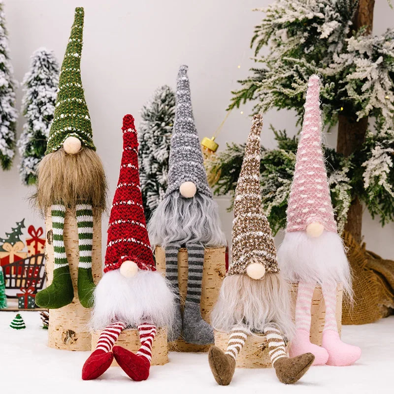 Hand Knitted  Long Leg Gnome Christmas Ornament Faceless Doll Striped Hat Rudolph Doll Xmas Tree Home Table Decor New Year Gift
